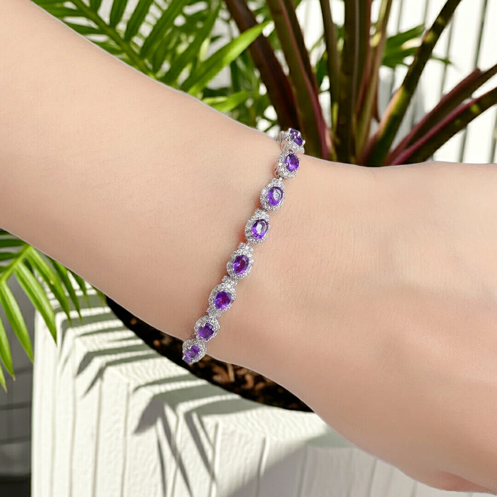 Natural Amethyst Gemstone Tennis Bracelet 3x4mm