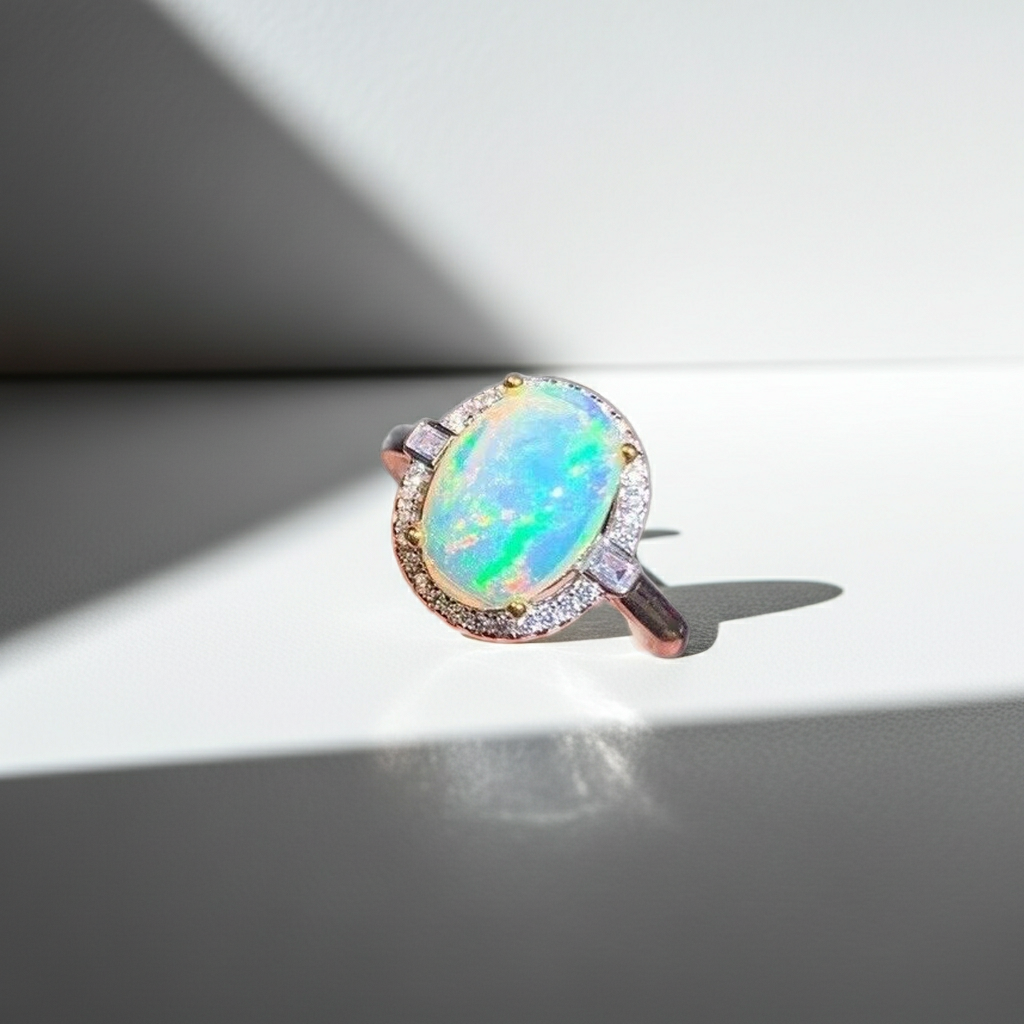 Australian White Opal Ring 8x10mm 925 Sterling Silver