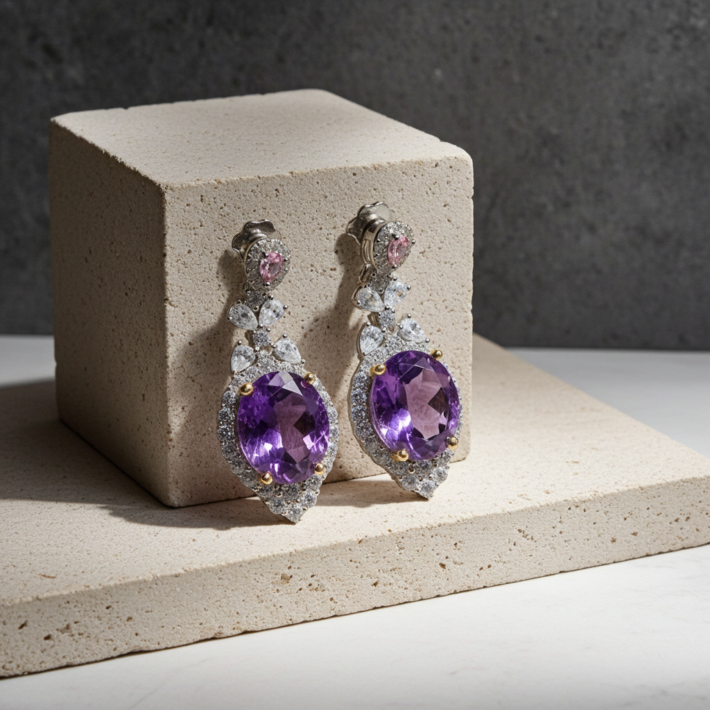 2.5CT Amethyst Drop Dangle Earrings 925 Sterling Silver