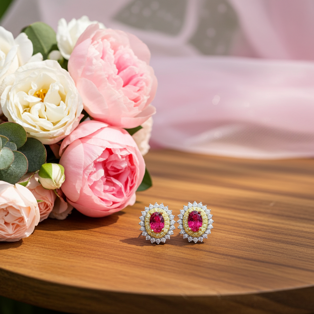 Natural Pink Tourmaline 4x6mm Stud Earrings 925 Sterling