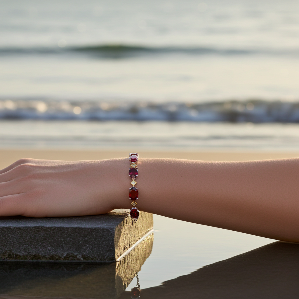 Red Garnet Gemstone Bracelet 6x8mm, Natural Garnet Tennis Bracelet