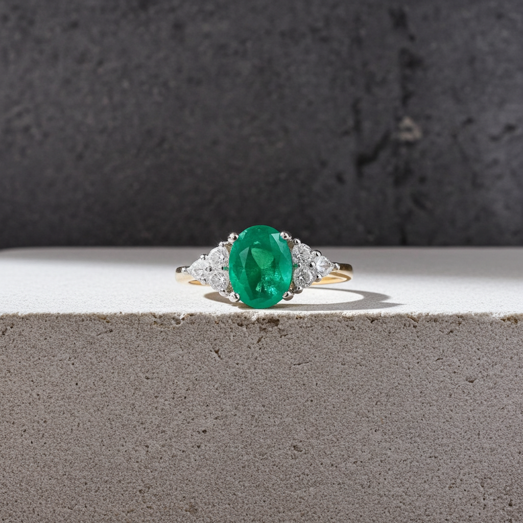 Colombian Emerald Cocktail Ring, Natural Emerald Cluster Ring 6x8mm
