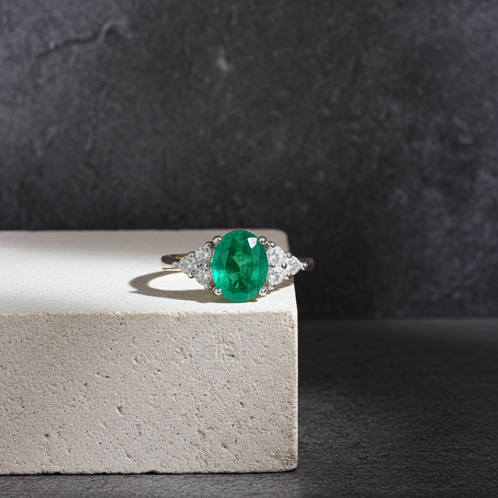 Colombian Emerald Cocktail Ring, Natural Emerald Cluster Ring 6x8mm