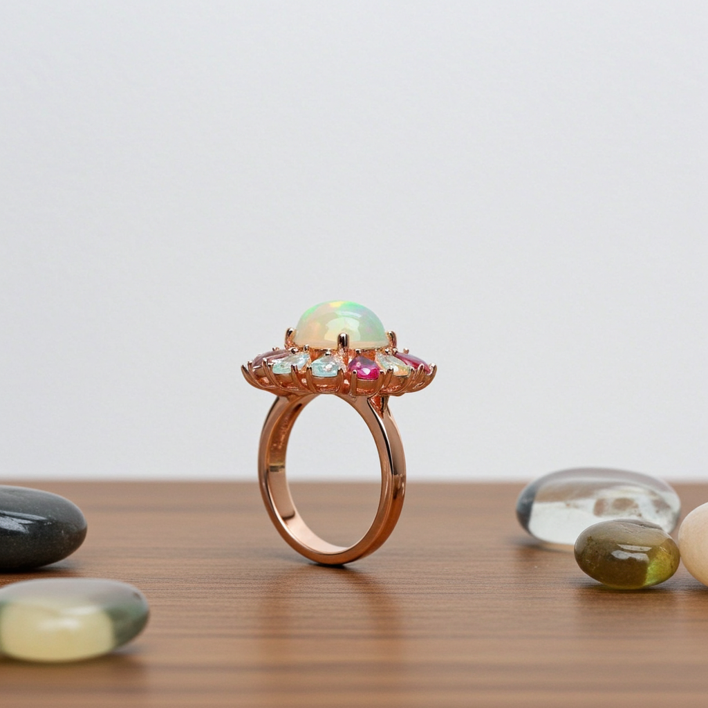 Ruby Sapphire Peridot Topaz and Opal Gemstone Ring