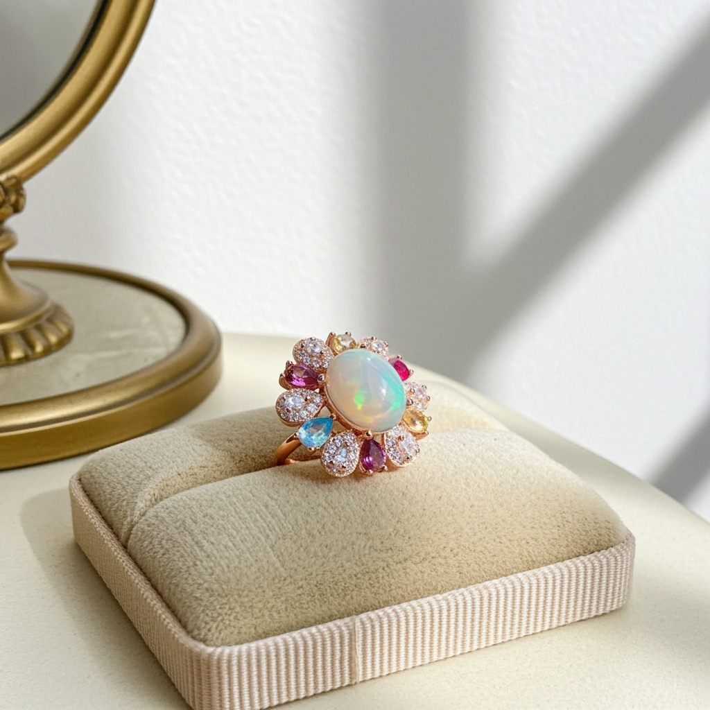 Ruby Sapphire Peridot Topaz and Opal Gemstone Ring