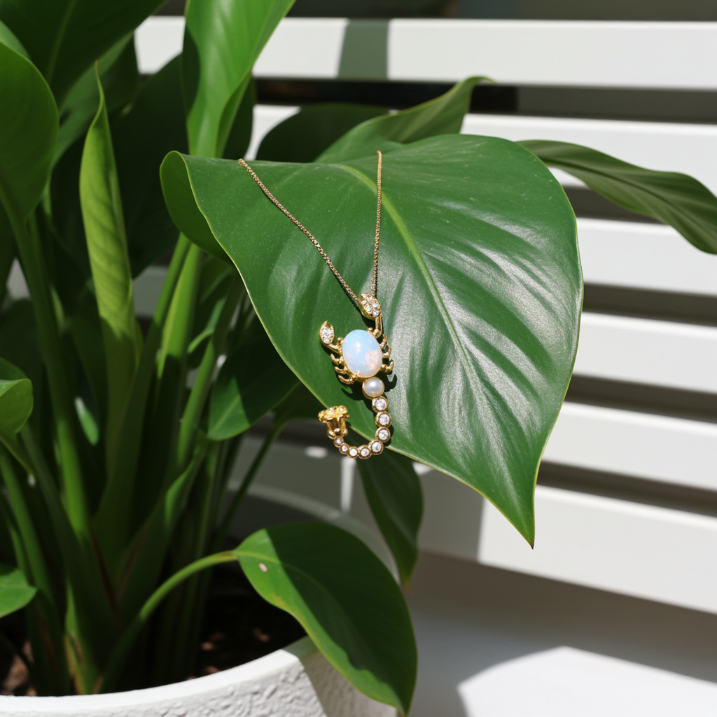 Natural White Fire Opal Scorpion Necklace 925 Sterling Silver
