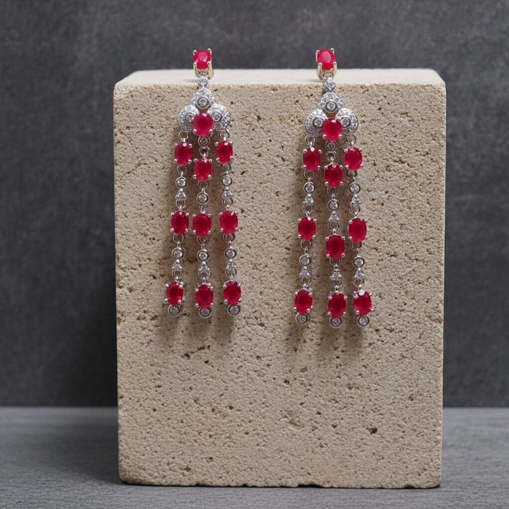Ruby Gemstone Chandelier Earrings 3x4mm