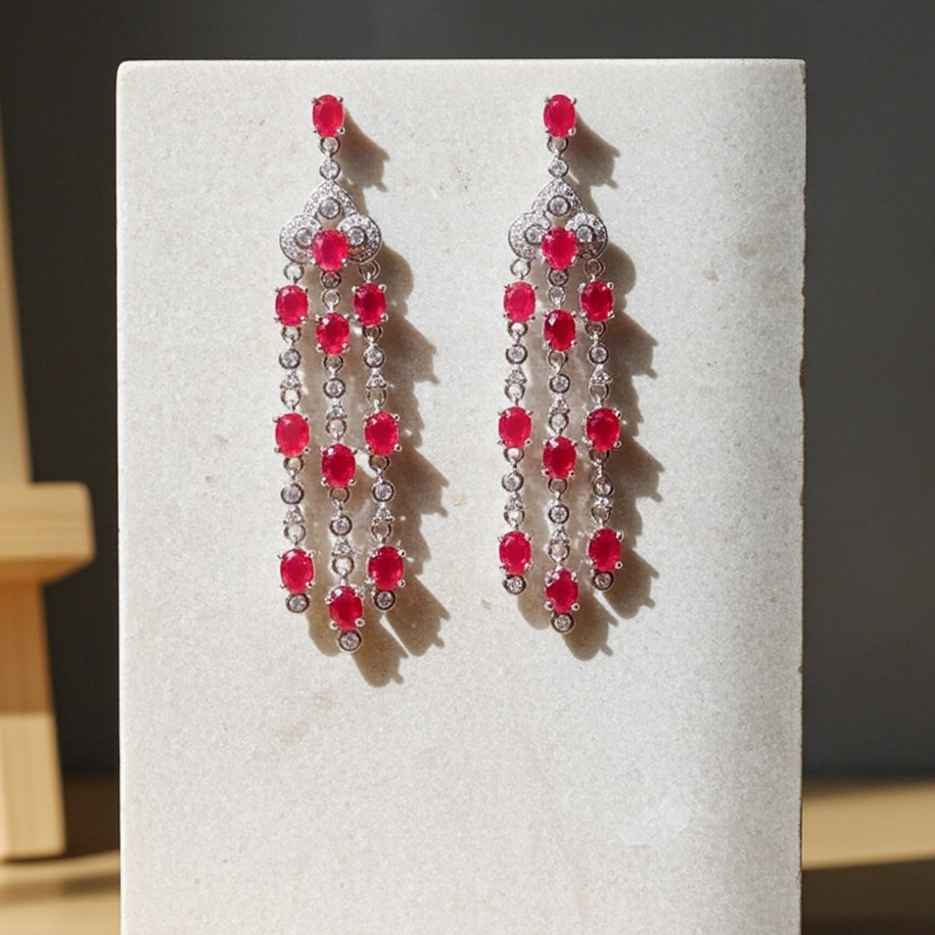 Ruby Gemstone Chandelier Earrings 3x4mm