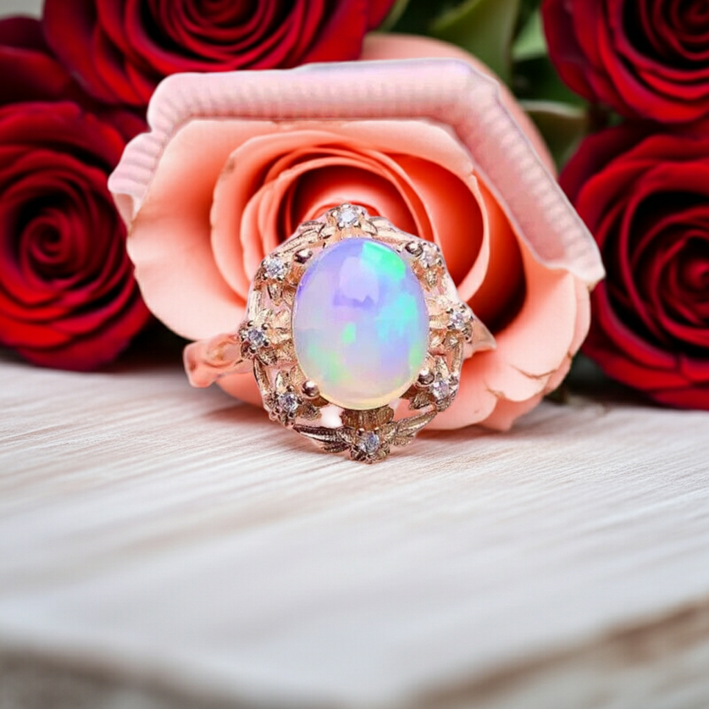 Fire Opal Statement Ring 8x10mm 1.7CT, Natural Fire Opal Ring