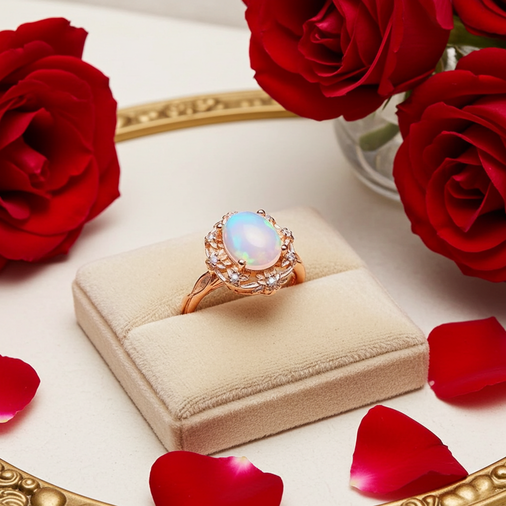 Fire Opal Statement Ring 8x10mm 1.7CT, Natural Fire Opal Ring