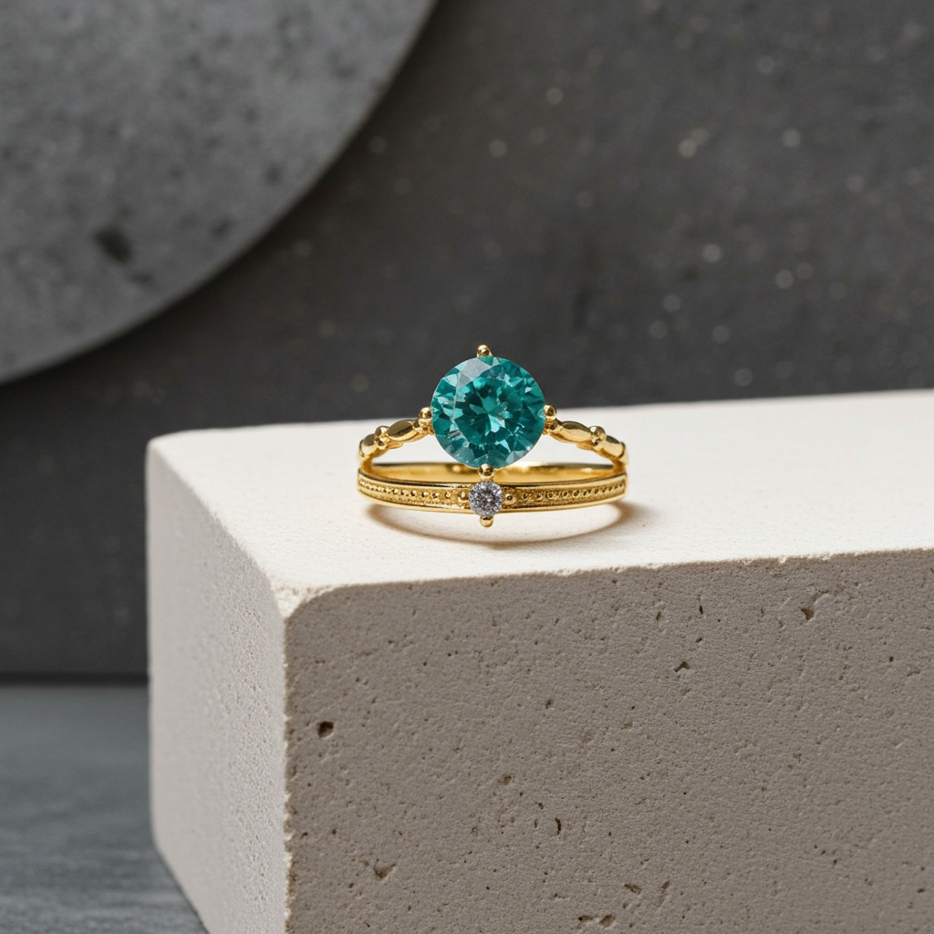 VVS1 1 CT Green Moissanite Ring Round Brilliant Cut