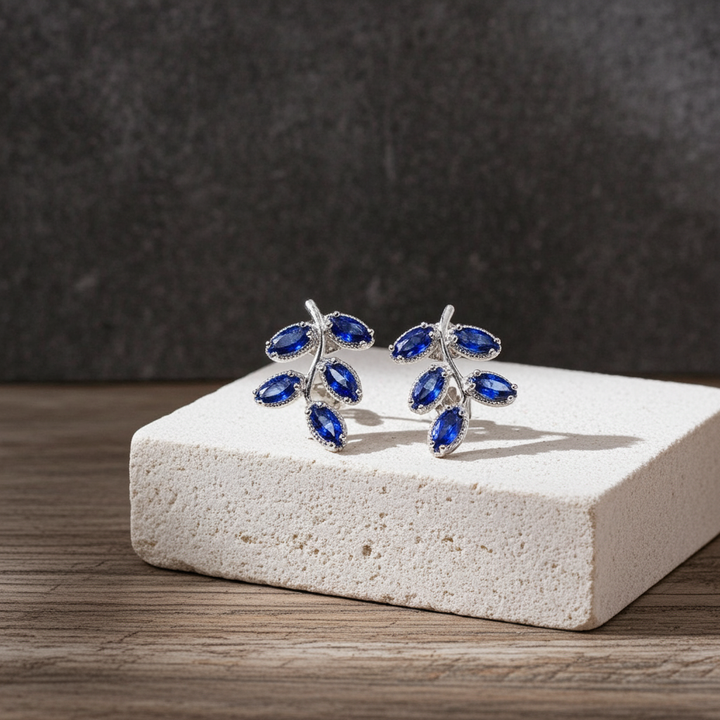 Bright Blue Sapphire Leaf Earrings 3x4mm