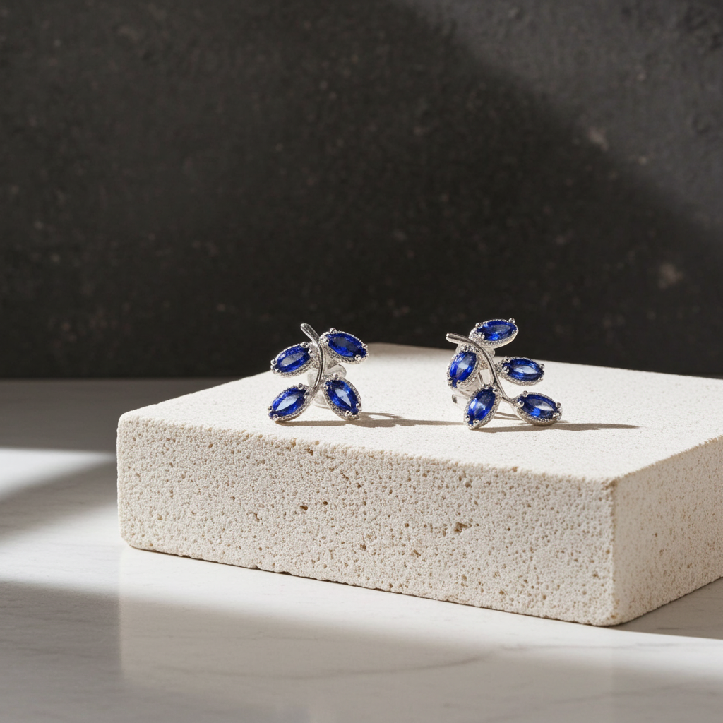 Bright Blue Sapphire Leaf Earrings 3x4mm