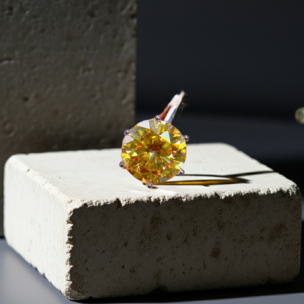 5 Carat Round Cut Yellow Moissanite Ring, 925 Sterling Silver Moissanite Ring