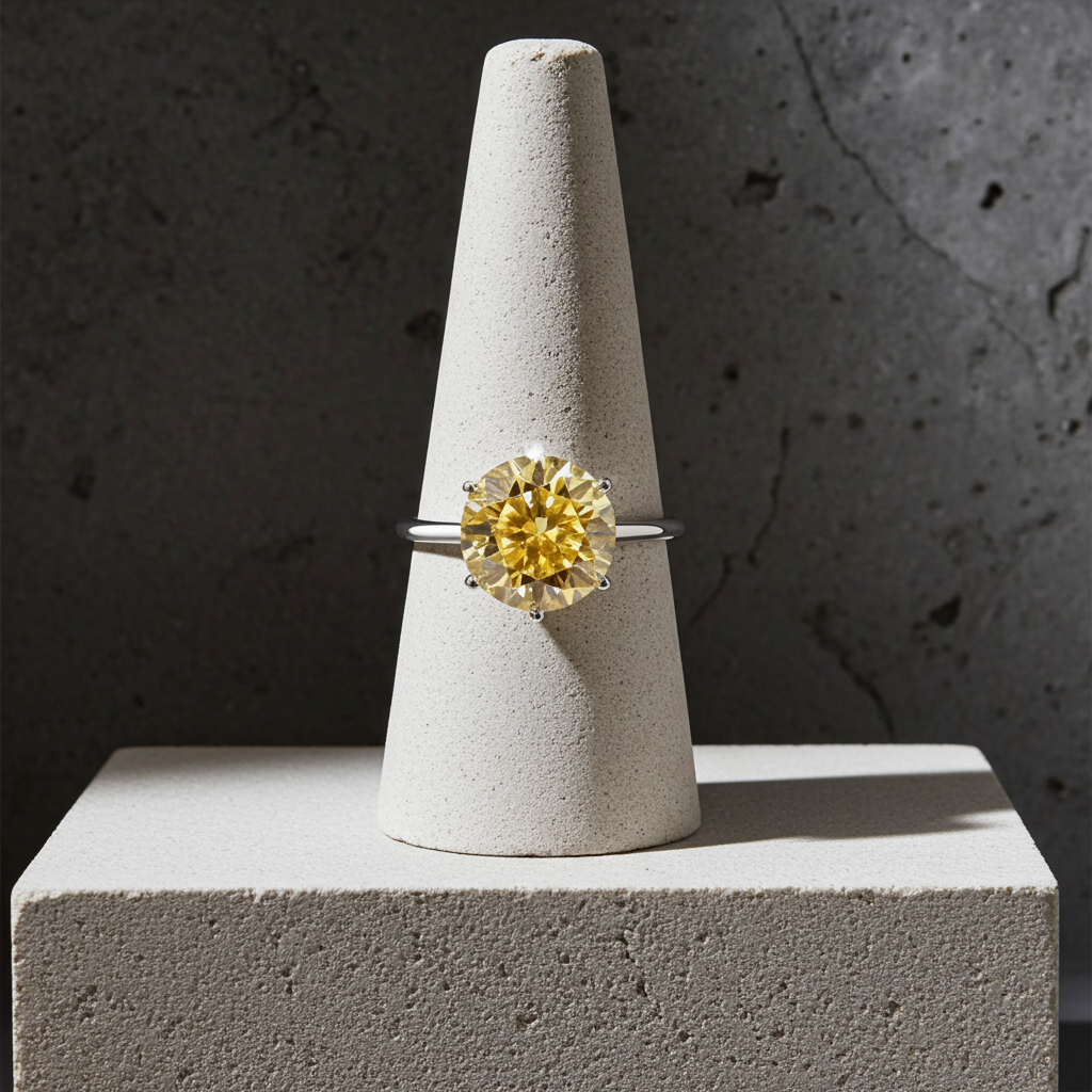 5 Carat Round Cut Yellow Moissanite Ring, 925 Sterling Silver Moissanite Ring