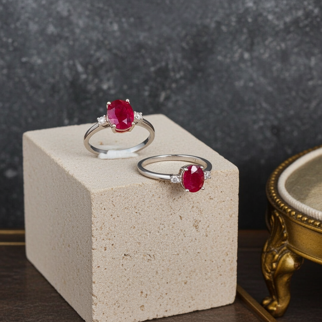 Natural Ruby Ring 6x8mm, Burma Ruby Cocktail Ring, Genuine Ruby Ring