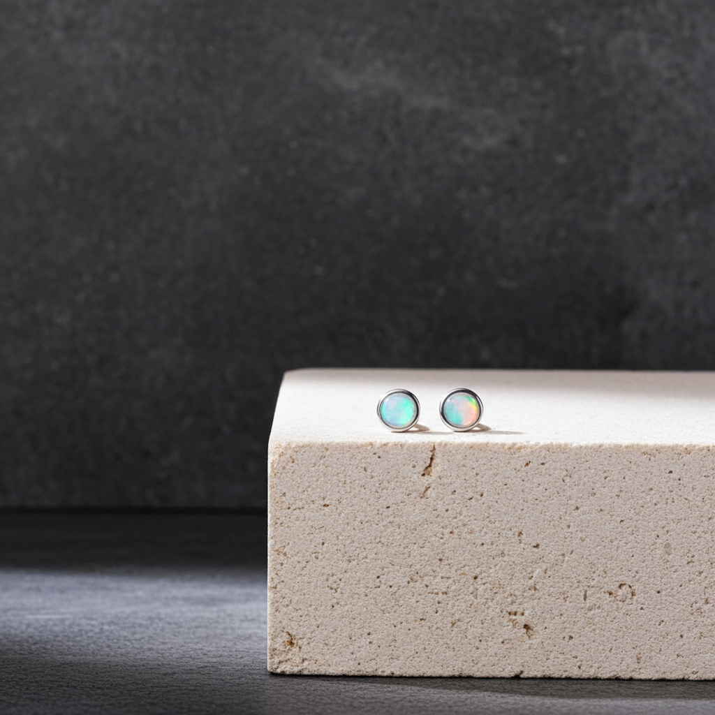 Australian Opal Bezel Set Stud Earrings 5mm 925 Sterling Silver