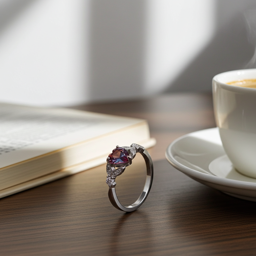 Color Changing Lab Alexandrite Heart Ring 6mm