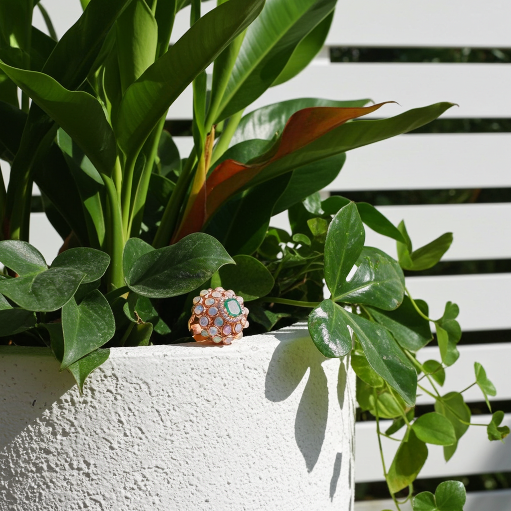 White Opal Fire & Emerald Turkish Ring 5mm