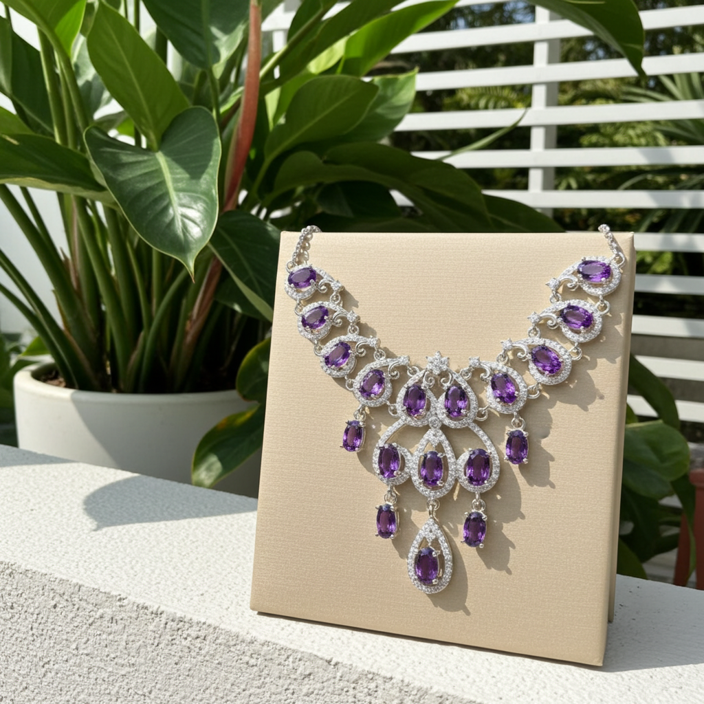 Natural Amethyst Gemstone Necklace 925 Sterling Silver