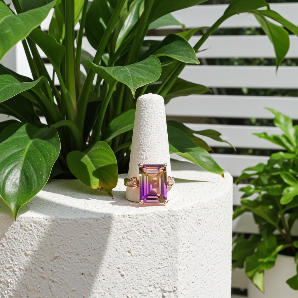 7.5CT Emerald Cut Ametrine Gemstone Ring 10x14mm