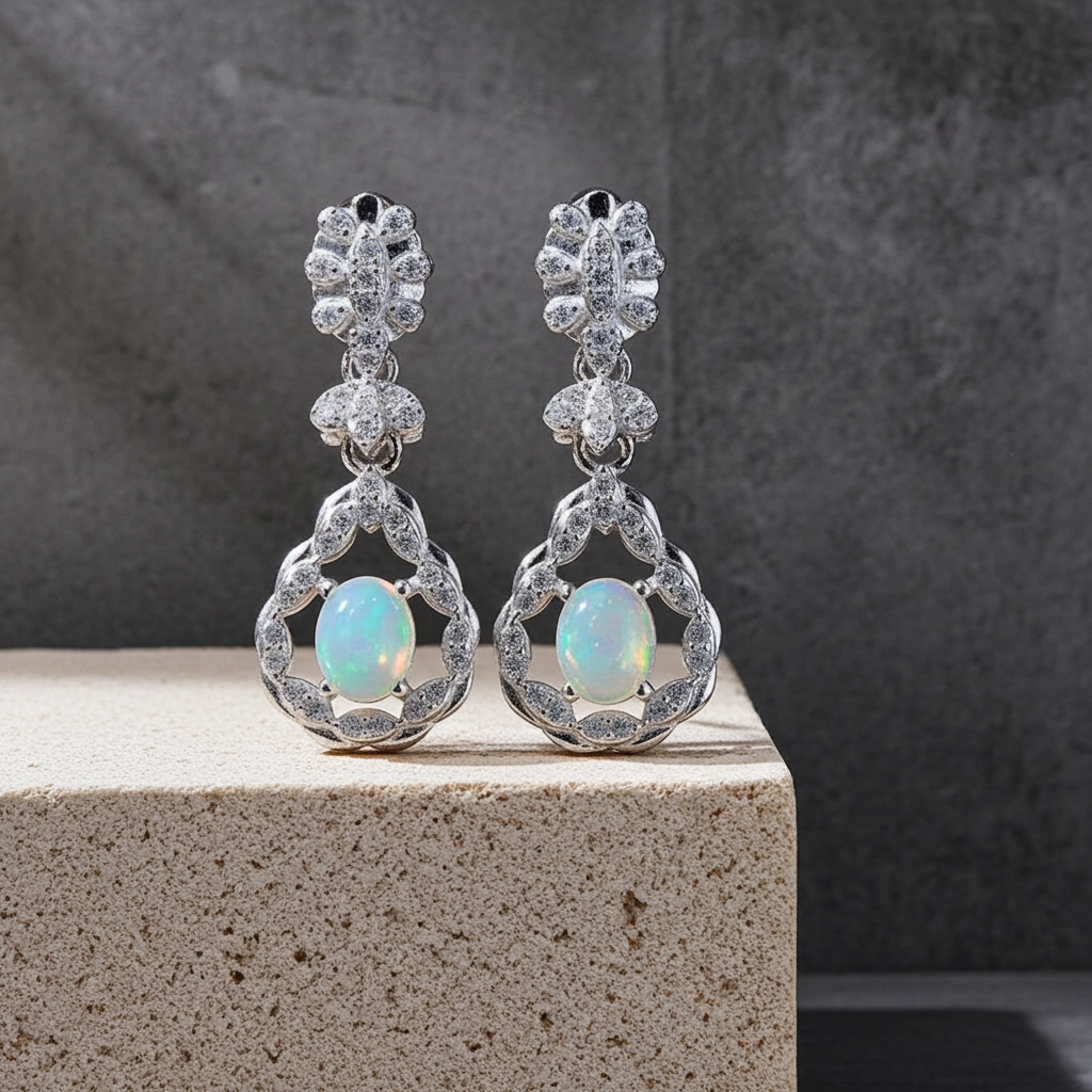 Fire Opal Gemstone Earrings 4x5mm 925 Sterling Silver