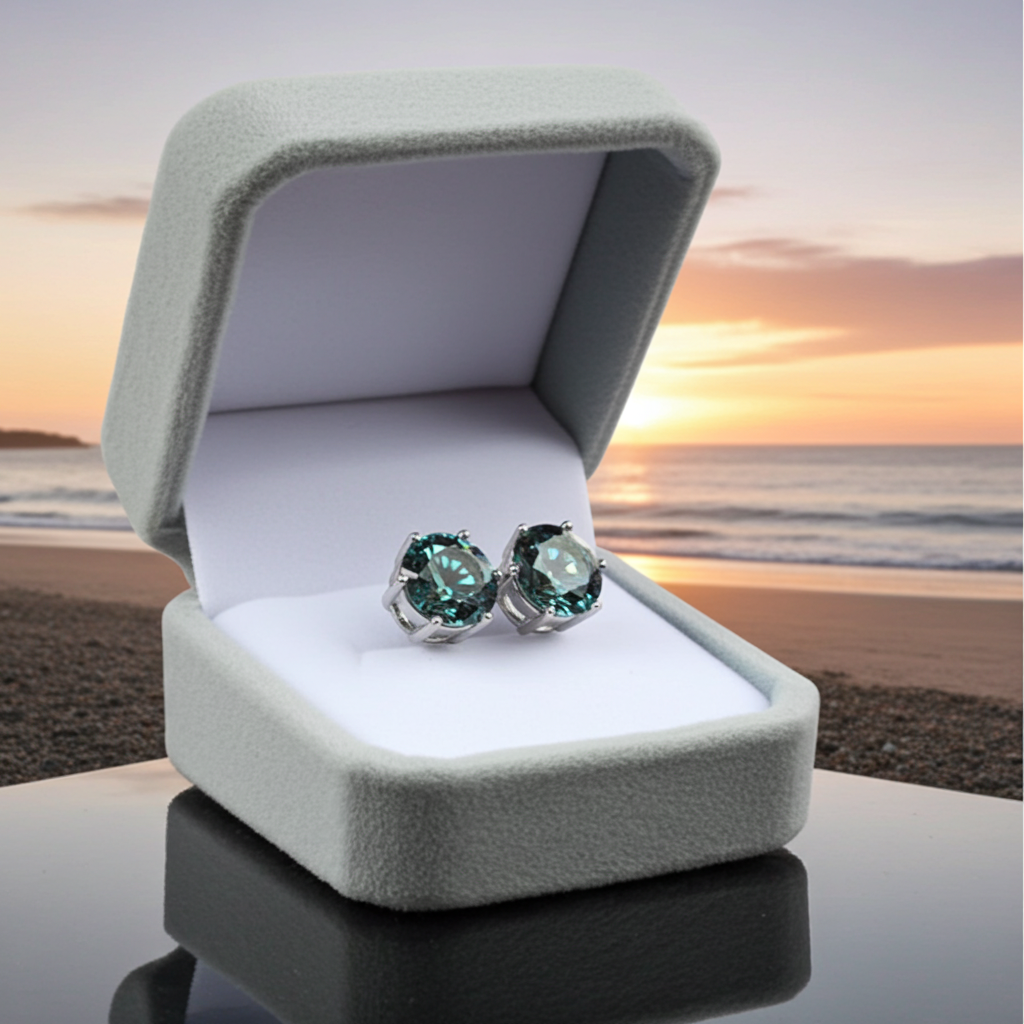 3CT Green Moissanite Earrings, VVS1 Round Brilliant Cut Moissanite Stud Earrings