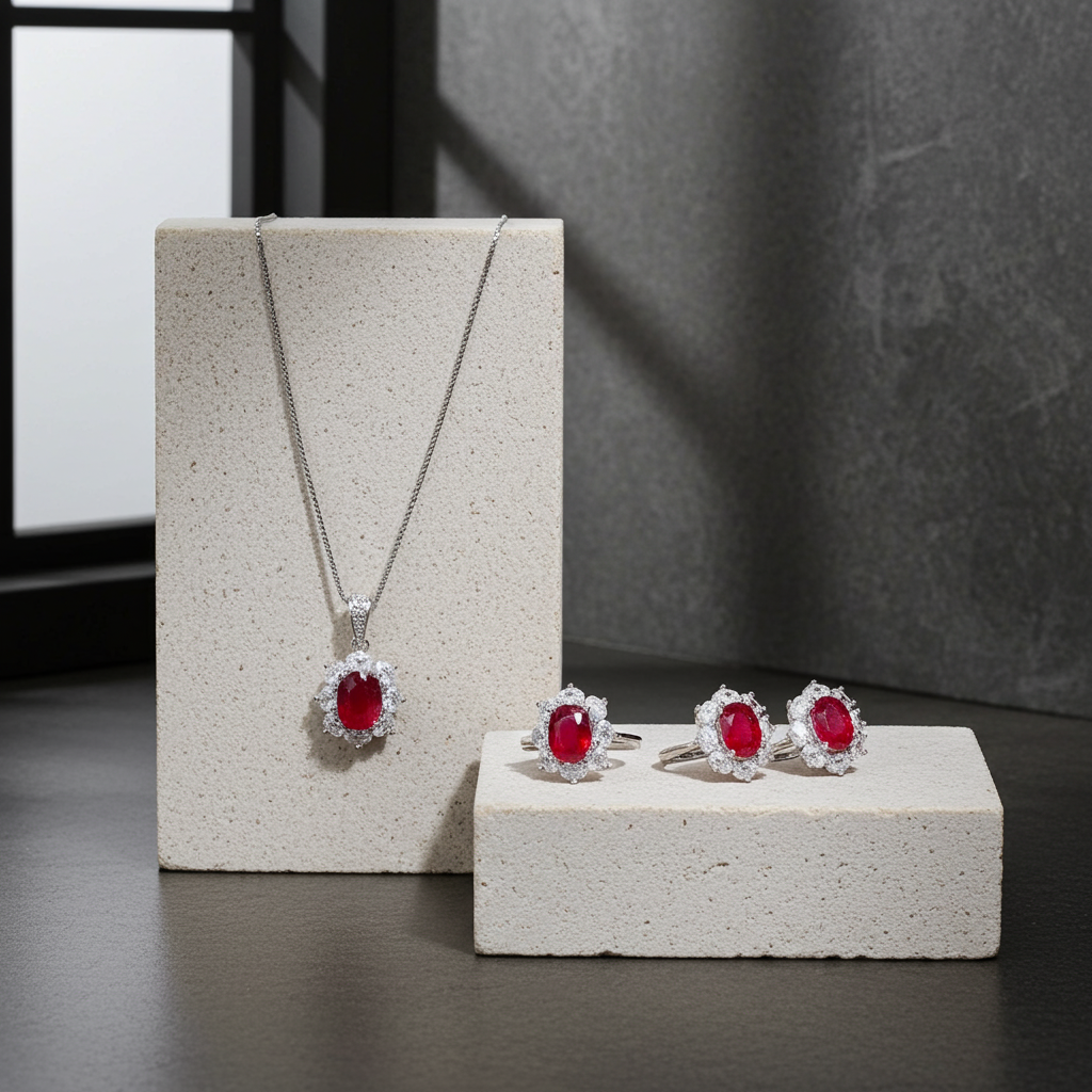 Natural Ruby Jewelry Set, Women's Ruby Pendant and Ring, Ruby Ring and Pendant