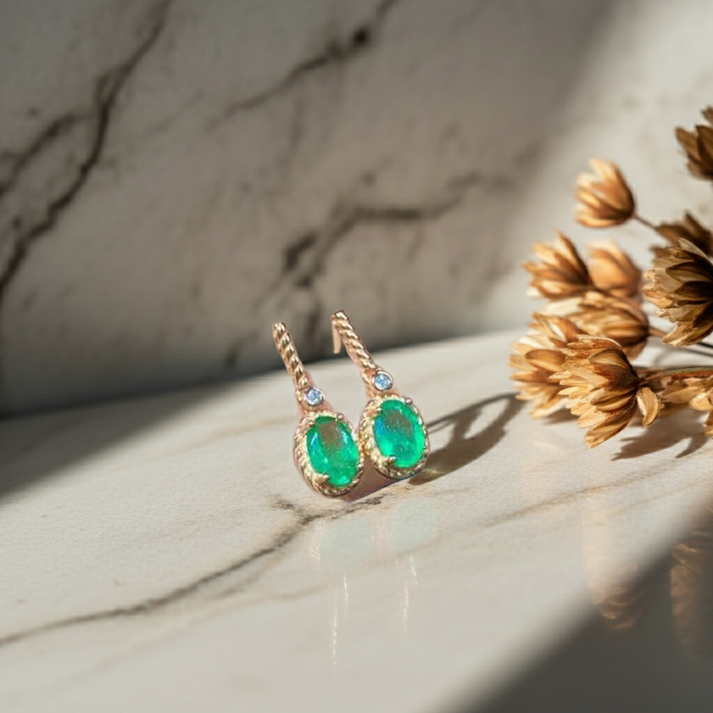 Natural Emerald Drop Dangle Earrings 4x6mm 925 Sterling Silver