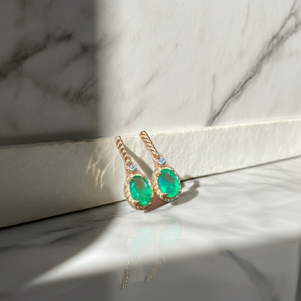 Natural Emerald Drop Dangle Earrings 4x6mm 925 Sterling Silver