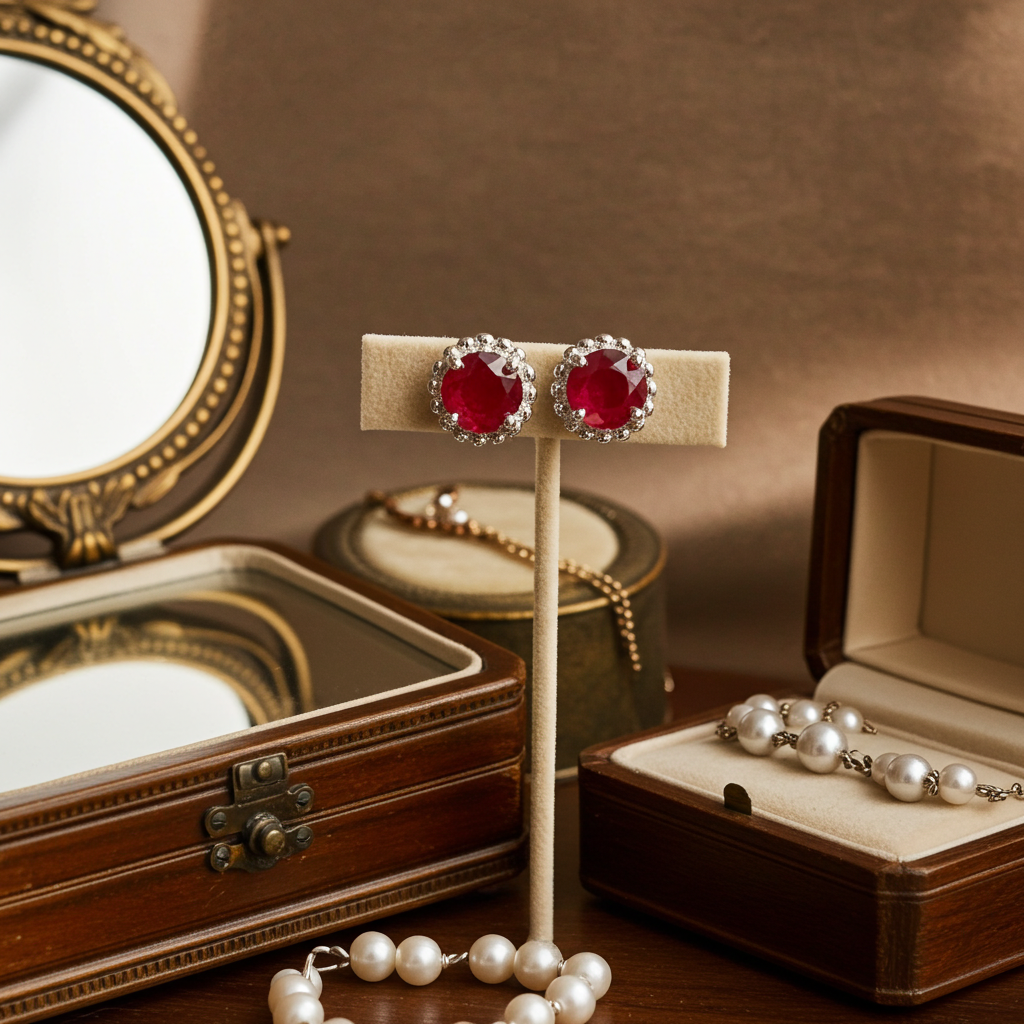 Burma Ruby Stud Earrings Round 5mm