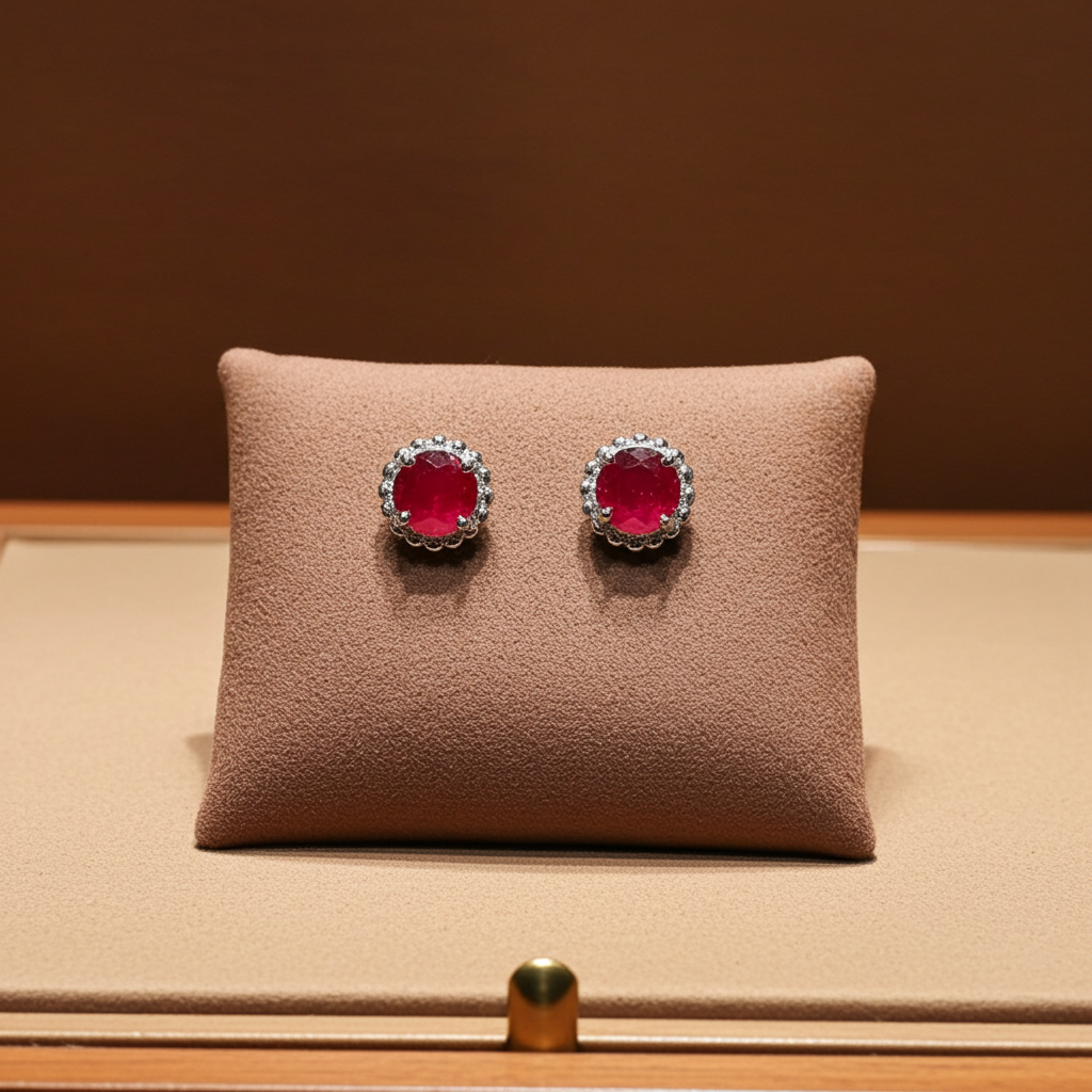 Burma Ruby Stud Earrings Round 5mm