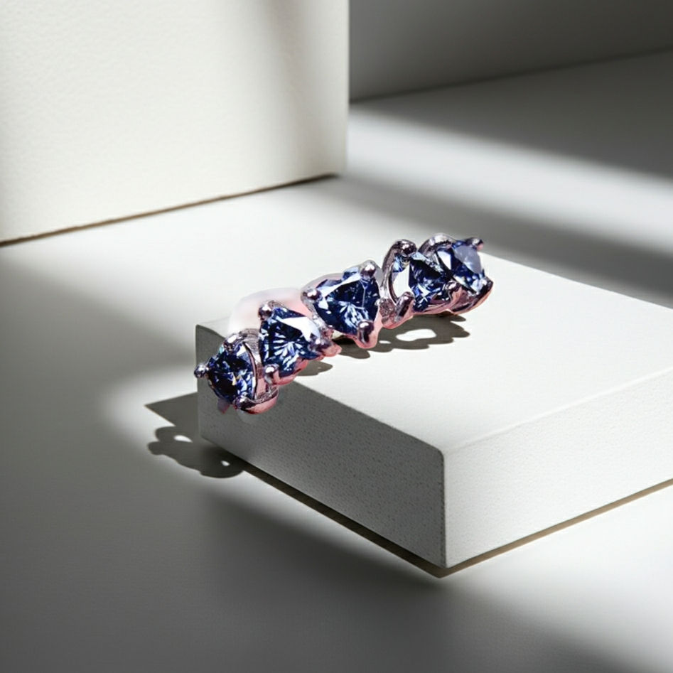 VVS1 Gray Moissanite Heart Ring, Women's Moissanite Band Ring Sterling Silver