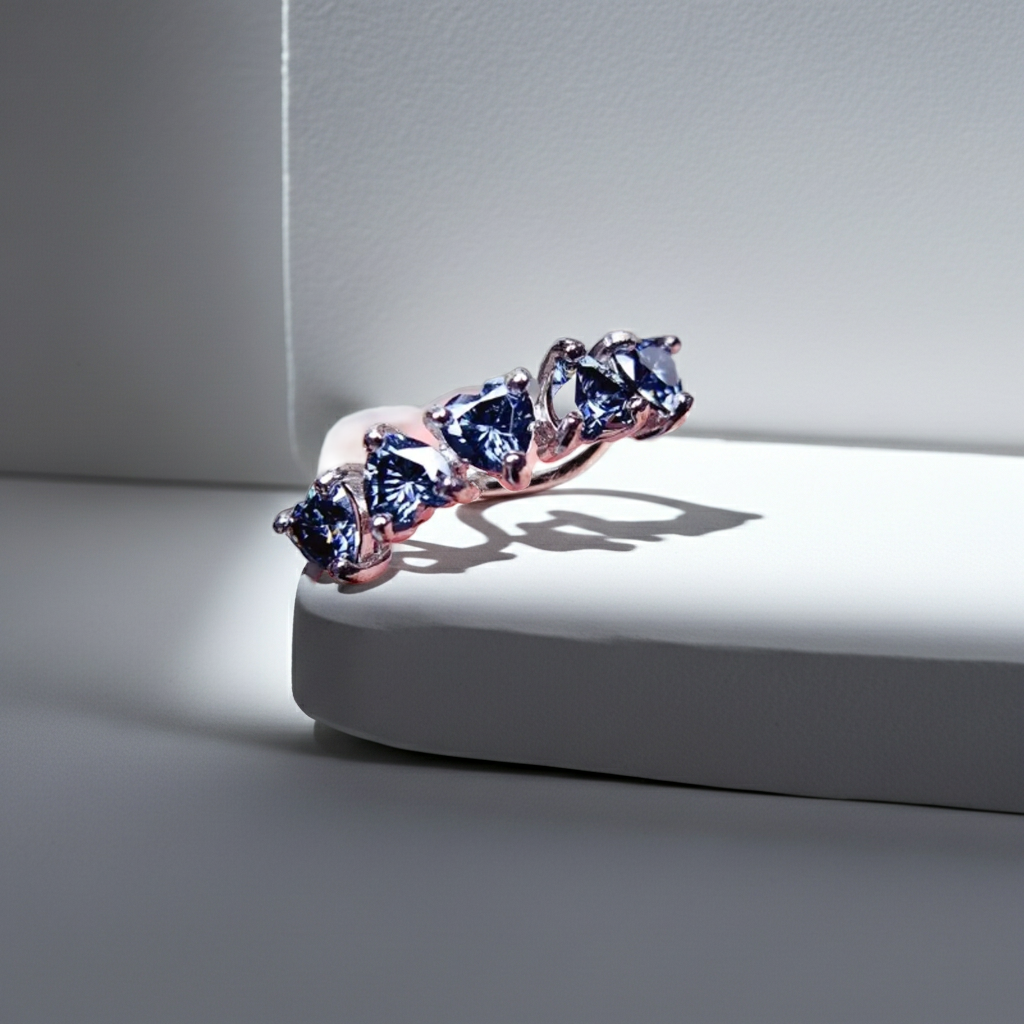 VVS1 Gray Moissanite Heart Ring, Women's Moissanite Band Ring Sterling Silver