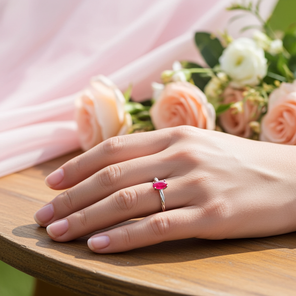 Dainty Ruby Cocktail Ring 4x5mm, Natural Ruby Ring 925 Sterling Silver