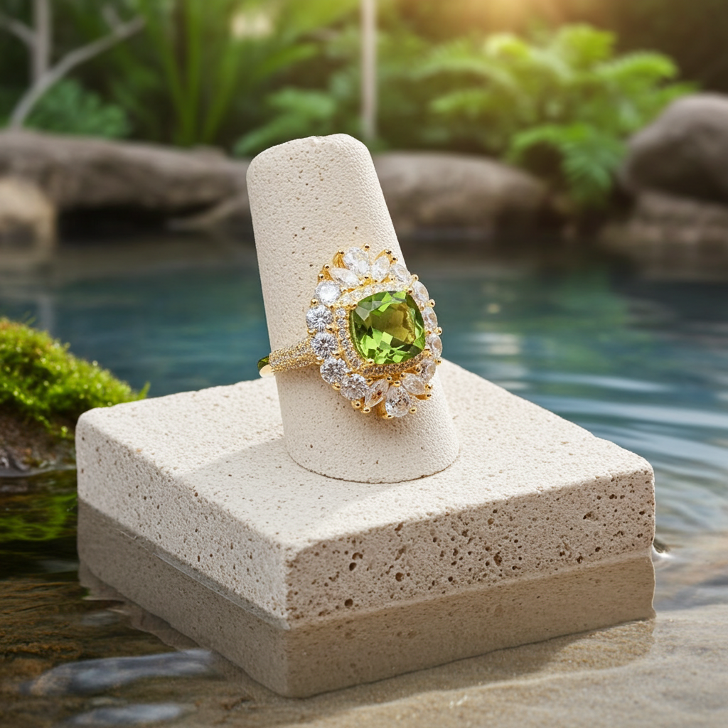 Natural Peridot Gemstone Crystal Cluster Ring 8mm