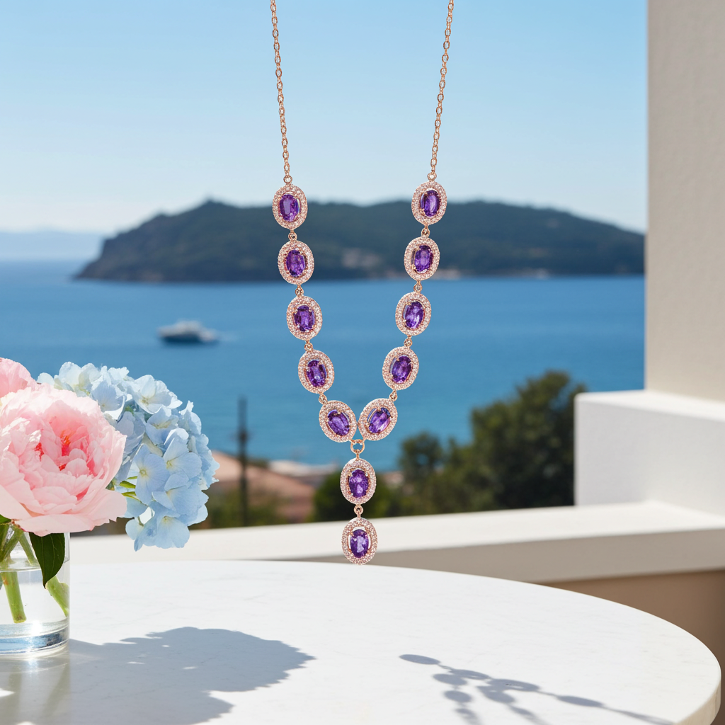 Amethyst Statement Y Drop Necklace 925 Sterling Silver