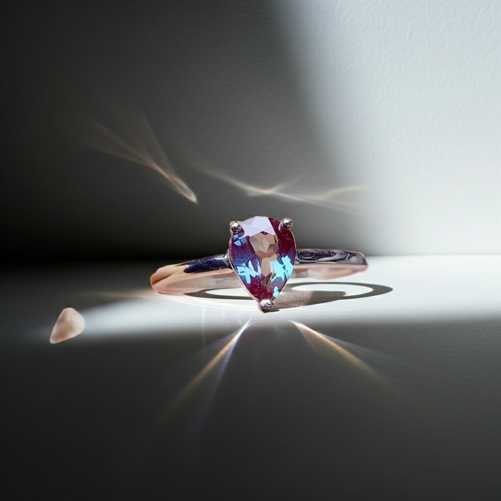 Lab Created Purple Alexandrite Ring Pear Cut 5x7mm
