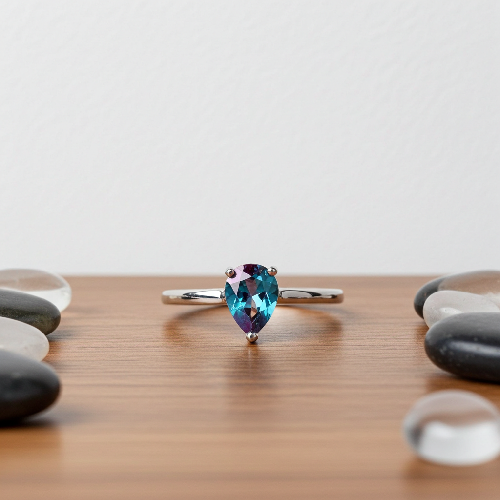 Lab Created Purple Alexandrite Ring Pear Cut 5x7mm