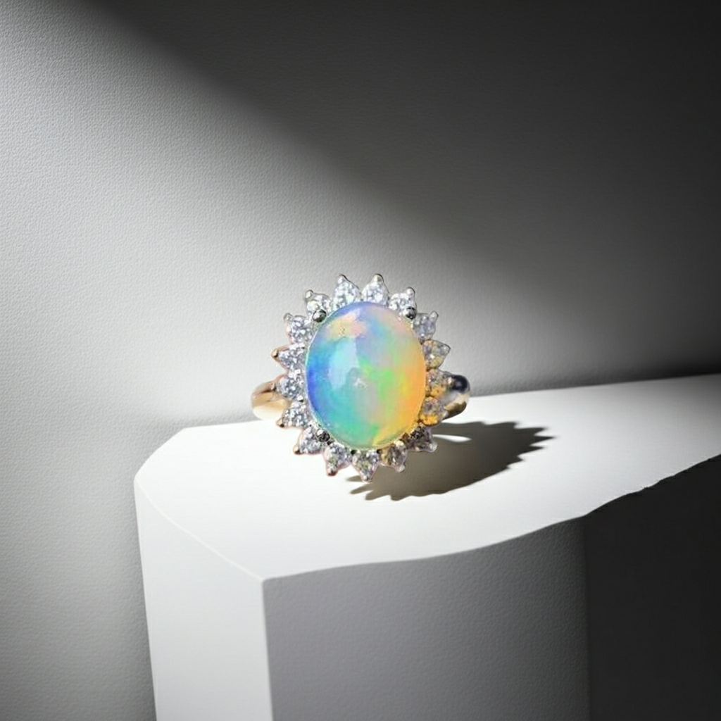 Australian Fire Opal Ring 8x10mm 925 Sterling Silver