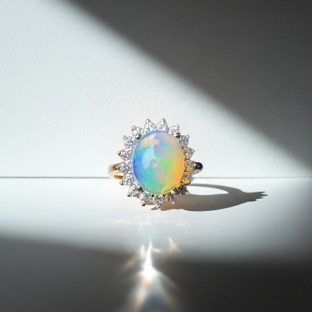 Australian Fire Opal Ring 8x10mm 925 Sterling Silver