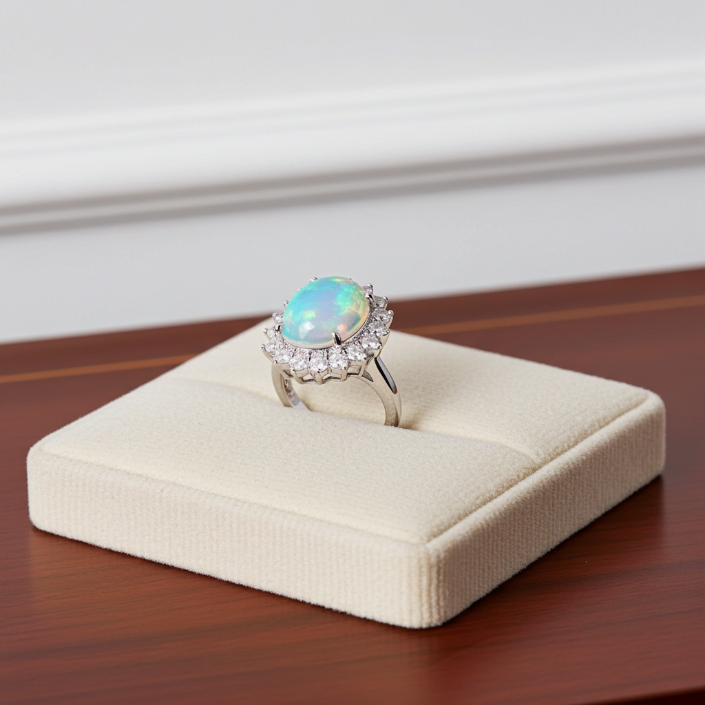 Australian Fire Opal Ring 8x10mm 925 Sterling Silver
