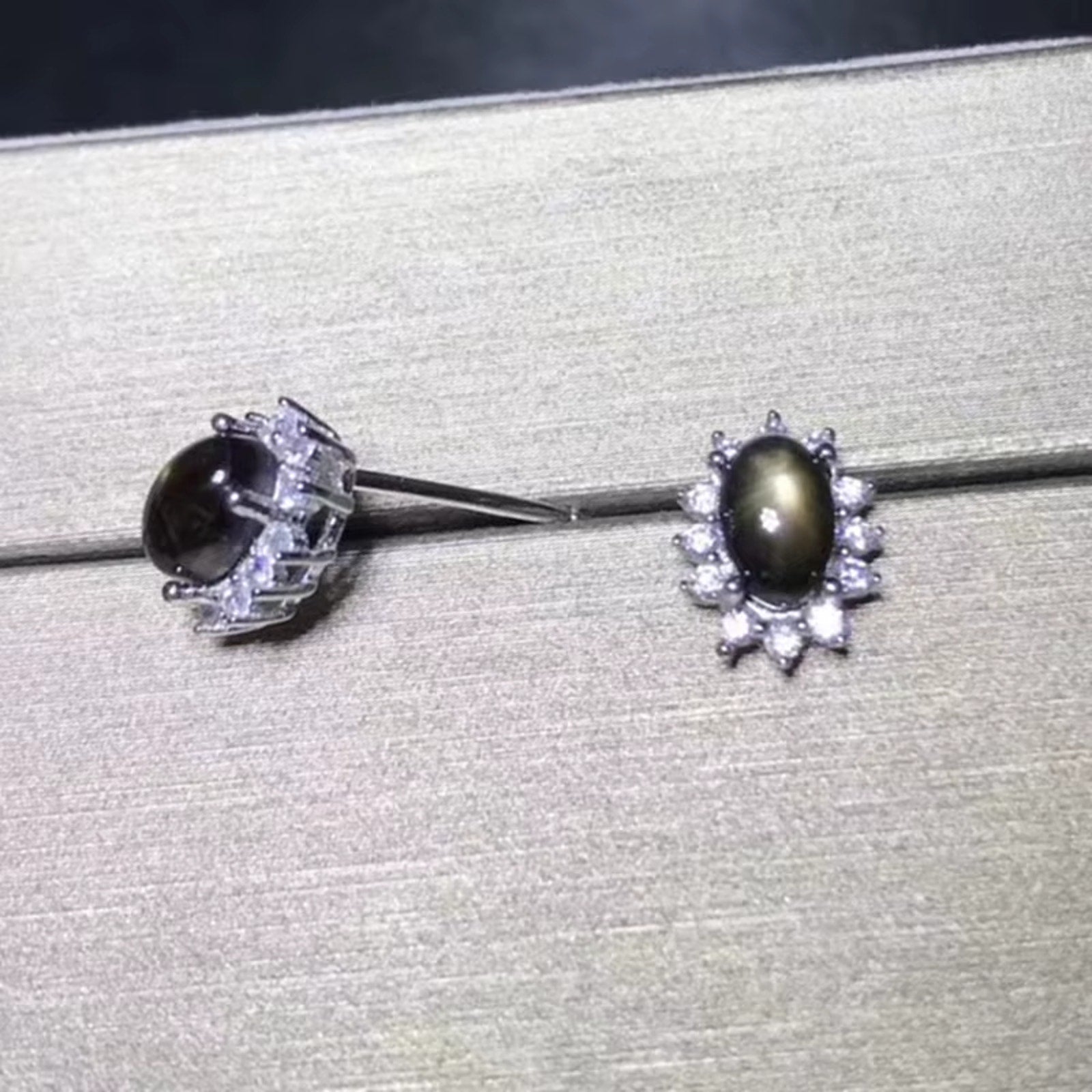 Natural Star Sapphire Earrings 925 Sterling Silver, Gray Star Sapphire Earrings