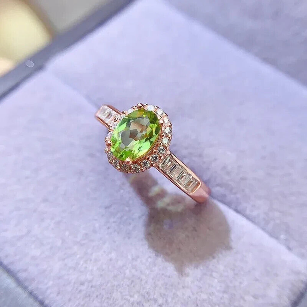 Natural Peridot Gemstone Ring 5x7mm, August Birthstone Peridot Ring