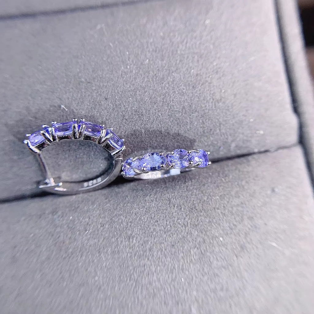 Purple Tanzanite Hoop Earrings, Natural Tanzanite Earrings Sterling Silver