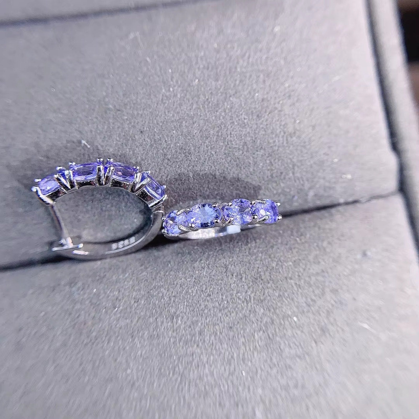 Purple Tanzanite Hoop Earrings, Natural Tanzanite Earrings Sterling Silver