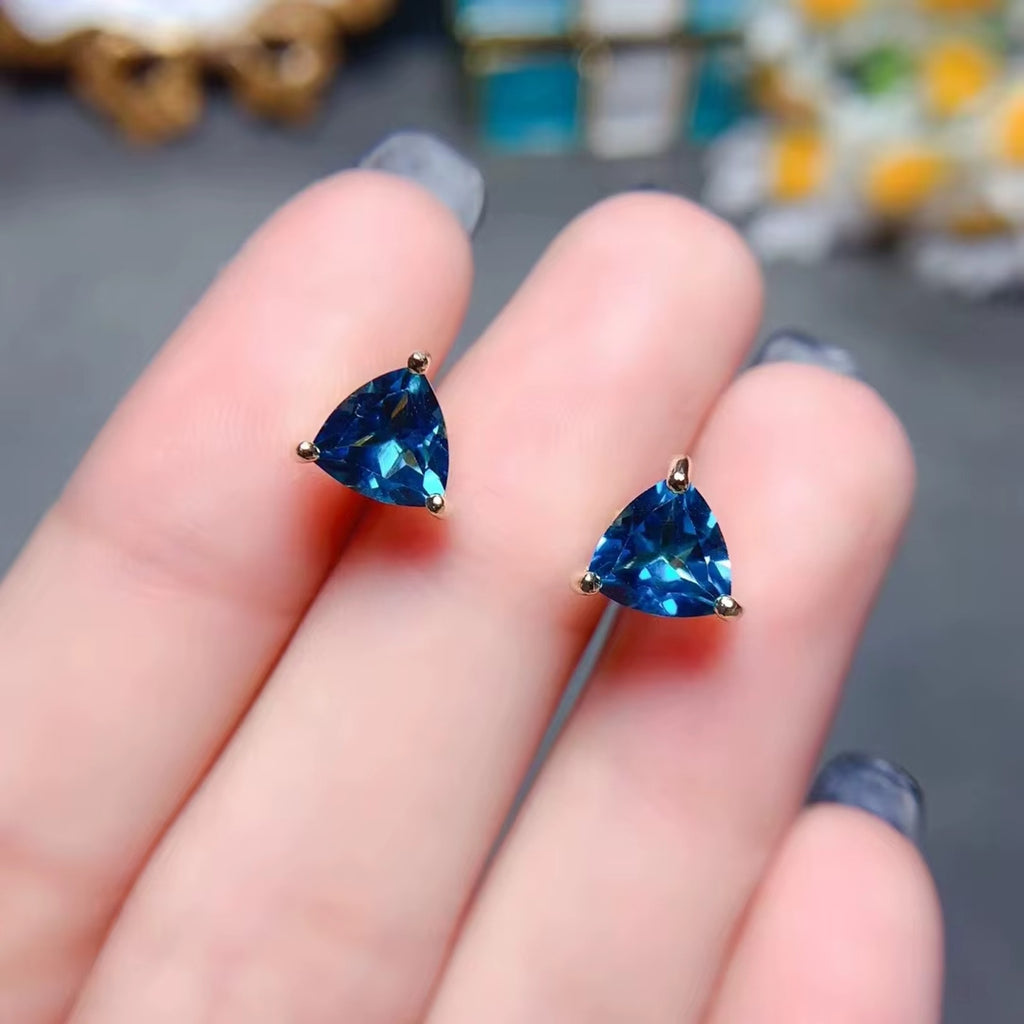 Natural London Blue Topaz Earrings 925 Sterling Silver, Blue Topaz Earrings 7mm