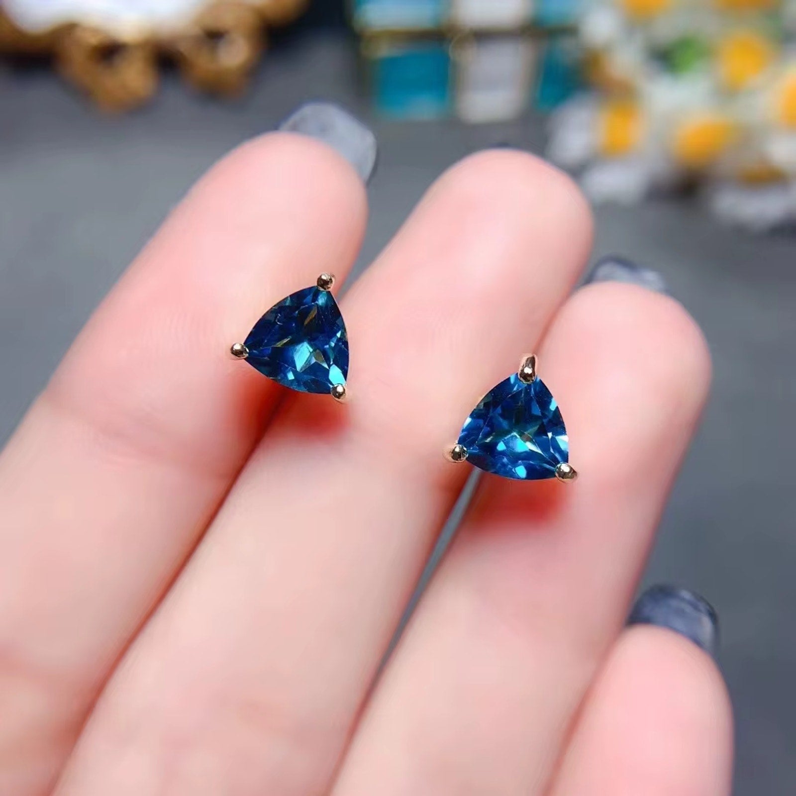 Natural London Blue Topaz Earrings 925 Sterling Silver, Blue Topaz Earrings 7mm