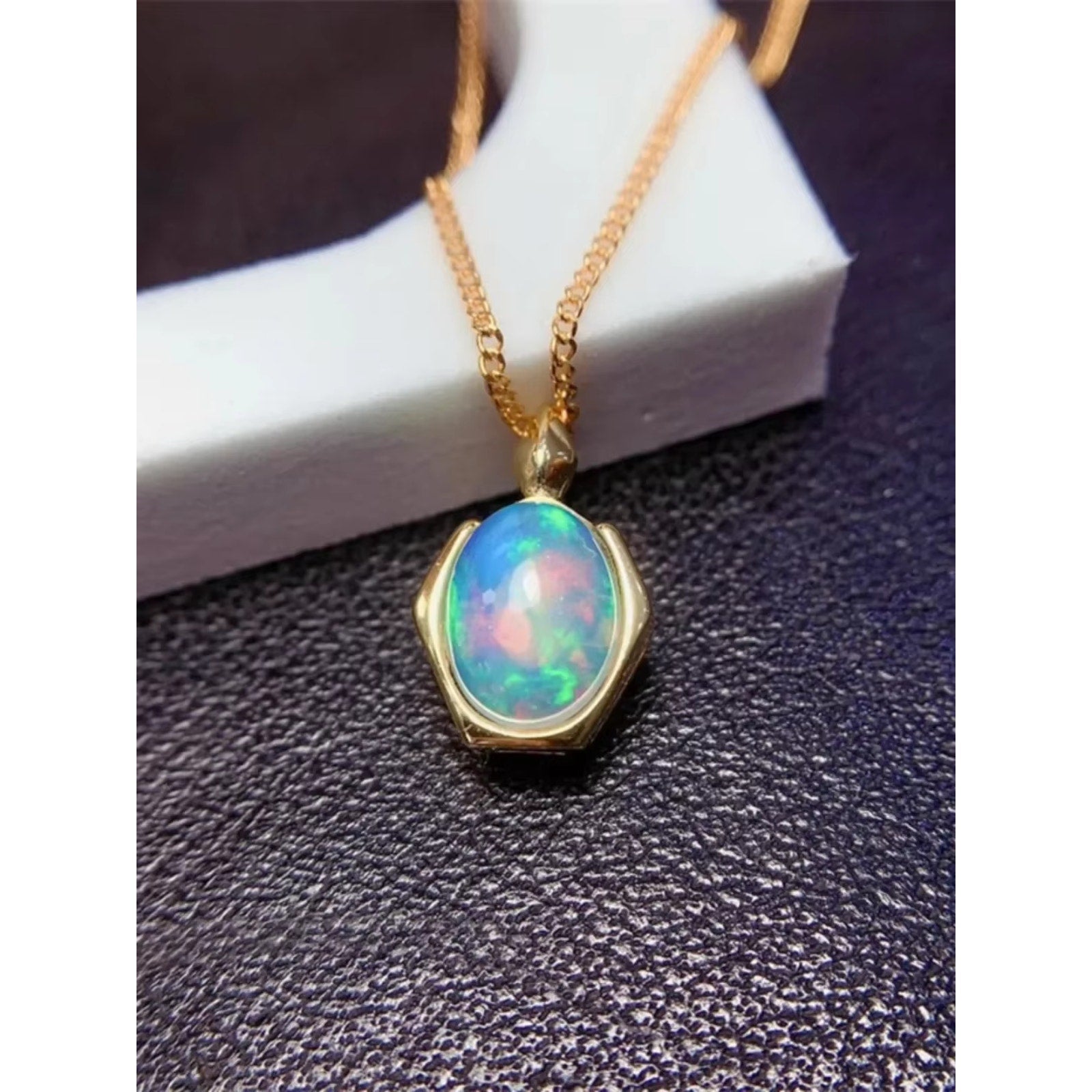 Natural Fire Opal Pendant Necklace, Women's Opal Pendant Necklace 6x8mm