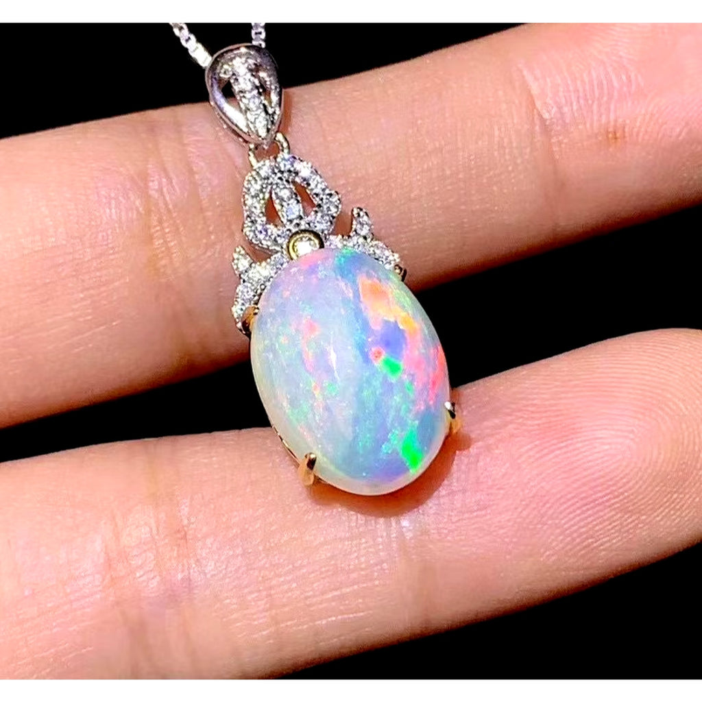 Natural Fire Opal Pendant Necklace, Women's Opal Pendant Necklace 10x14mm